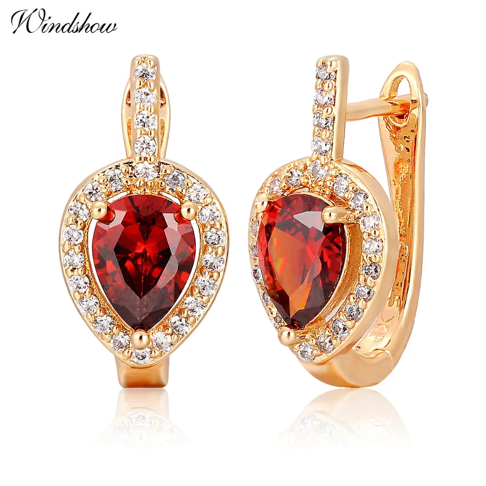 

Pear Red AAA CZ Zircon Circle Hoop Earrings for Women Gold Color Fashion Jewelry brincos bijoux boucle d'oreille femme aros