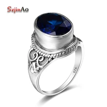 Szjinao модное каменное кольцо ручной работы 3.5ct Сапфир ювелирные изделия Винтаж 925 пробы серебряные большие кольца для мужчин и женщин вечерние подарок