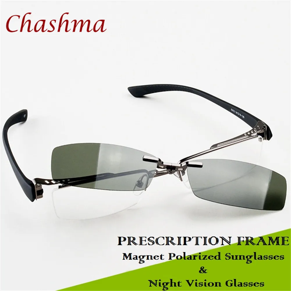 

Chashma Half Rim Fishing Sunglasses Polarized Optical Frames Designer Frame Gray and Yellow Day and Night Driving Clips Mens