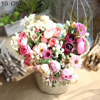 

YO CHO Free Shipping Rose Star Buds Simulation Flowers High Quality Silk Flower Wedding Decoration DIY Home Bedroom Party Decor