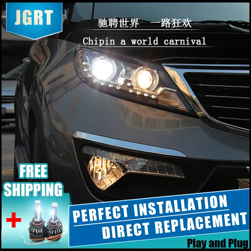 2 шт. светодиодный фары для Kia SportageR 2011 2012 Автомобильный свет двойной ксеноновые