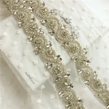 

Silver Wedding Dress Belt Rhinestone Trim by 1 Yard Pearls and Crystal Sewing Trims Applique for Wedding Gown Headpiece Bags