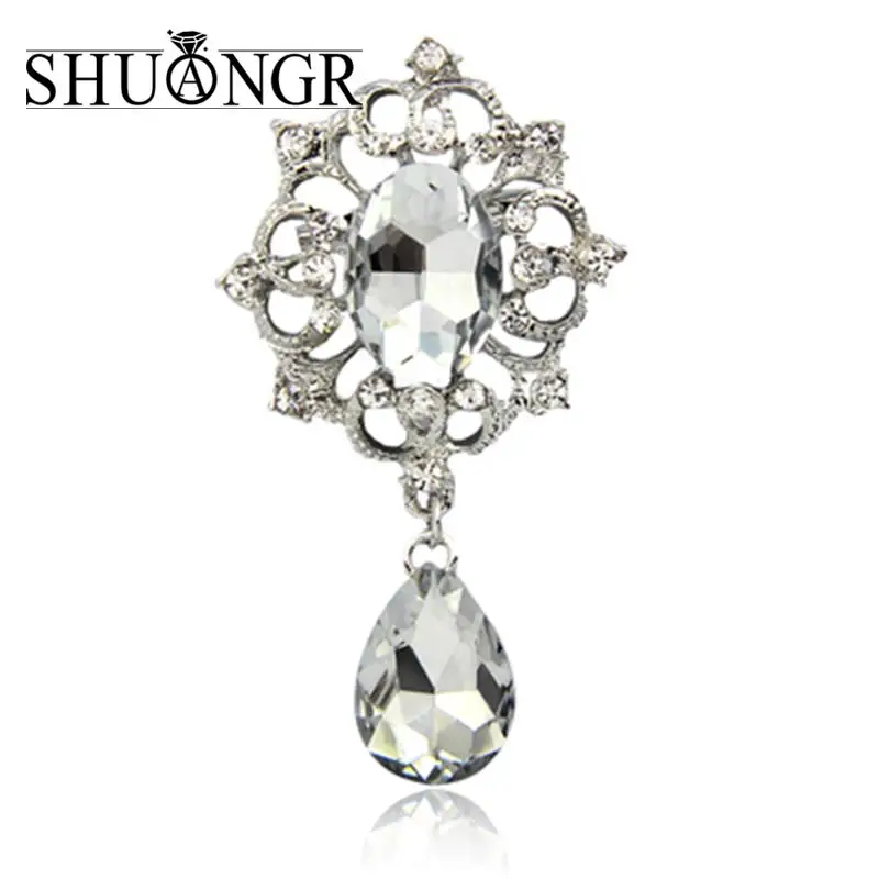 

SHUANGR Jewelry New Arrival Flower Brooches Bouquet European Style Clear Cubic ZIrcon Wedding Bridal Apparel Accessories
