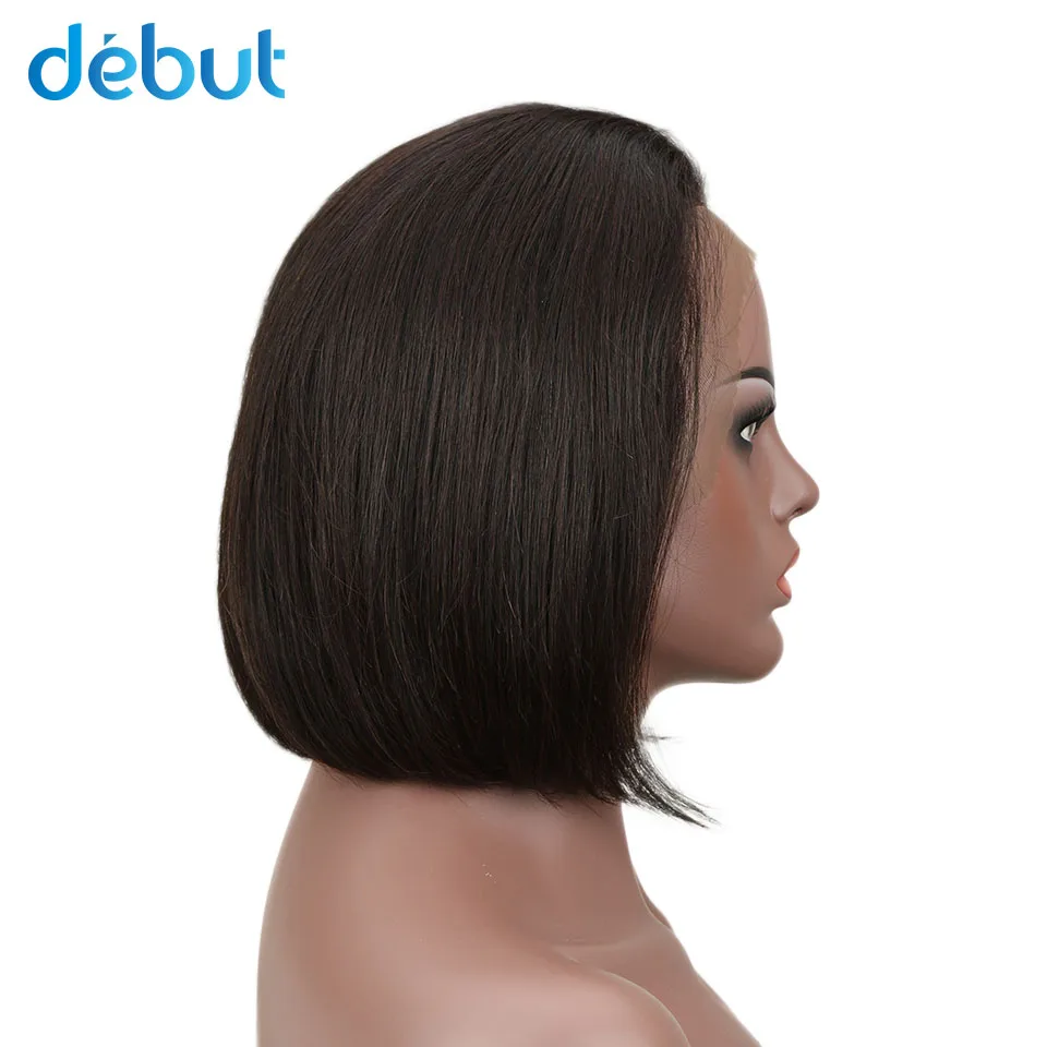 Дебютный Remy бразильский полный шнурок человеческие волосы парики 10 дюймов шелковистые прямые волосы боб стиль натуральный цвет человеческие волосы парики натуральные кружева