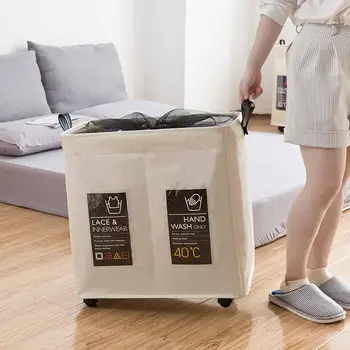 

Canvas Folding Laundry Basket with Wheels Double Compartment Mesh Drawstring Iron Frame Dirty Clothes Storage Box Organizer 20E