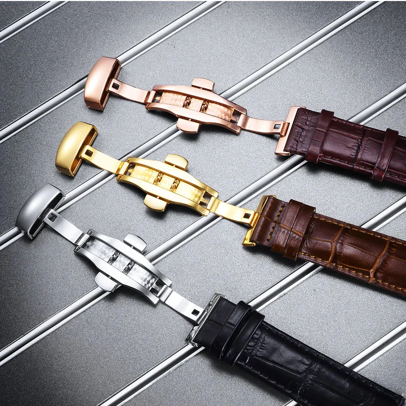 

BINLUN Butterfly Deployment Watch Band Buckle Double Push Button Fold Strap Clasp 12 14 16 18 20 22 24mm Rose Gold Silver