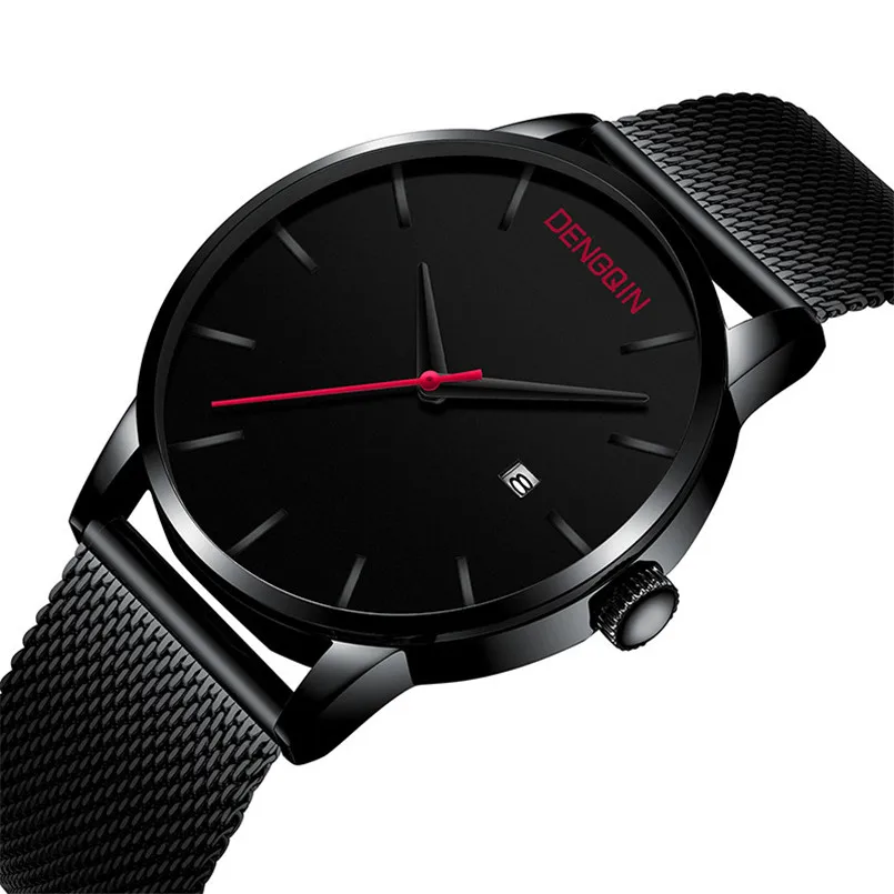 

Fashion Luxury Stainless Steel Calendar Dial Men's Business Quartz Wrist Watch Mesh Sport Slim Casual Clock Relogio Masculino