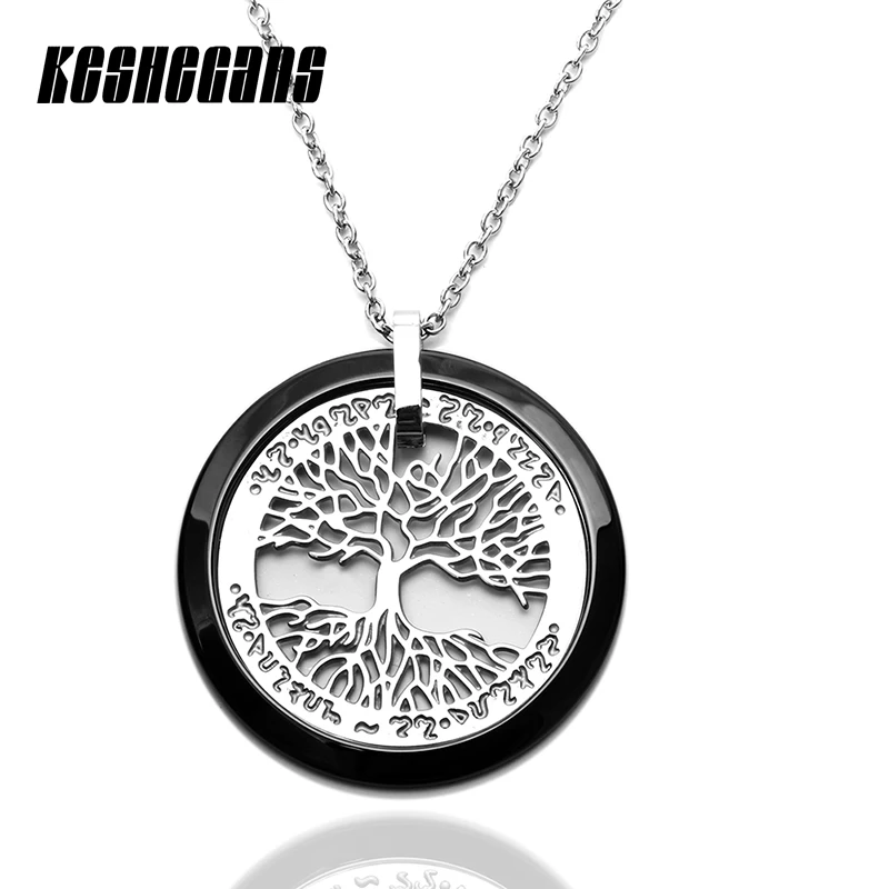 

New Ceramic Tree Of Life Pendant Necklace Stainless Steel Statement Necklace Women Wisdom Tree Choker Necklace Jewelry Gift