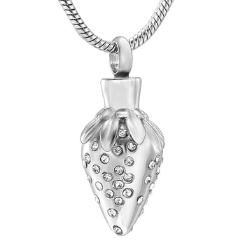 

IJD12130 CZ Charm Strawberry Mini Cremation Urn Necklace Women/Girls Memory Funeral Cremains Holder Locket Keepsake Pendant