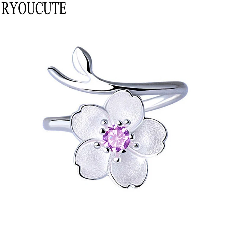 RYOUCUTE, модные свадебные ювелирные изделия, 925 пробы, серебро, цветущая вишня, цветок, колье, колье, набор колец для женщин, вечерние, подарок