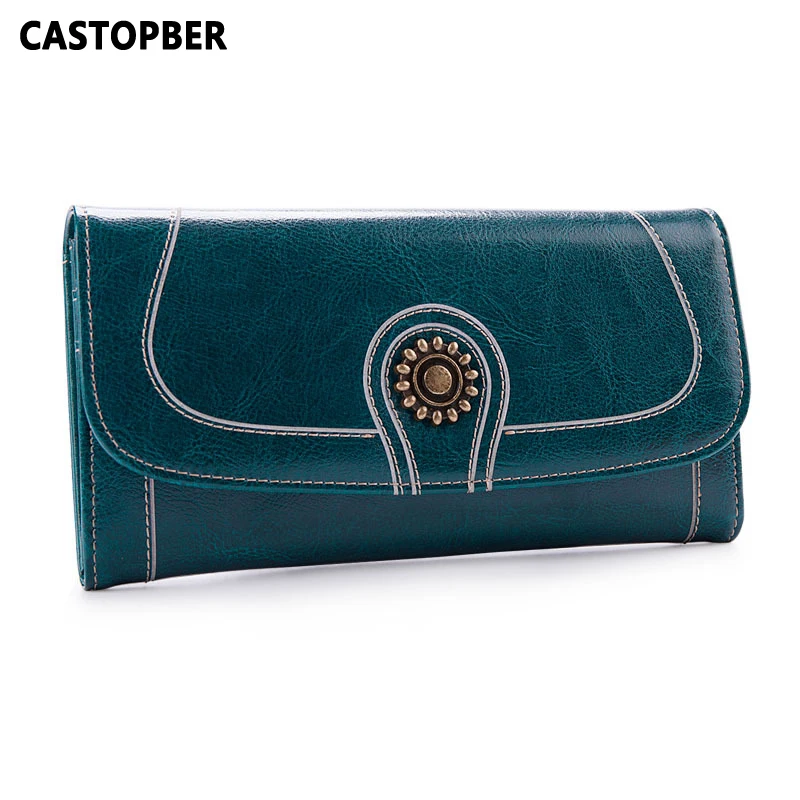 

Women Wallet Vintage Oil Wax Cowhide Split Leather Long Purse Clutch Wallets Retro Bag Ladies Organizer Female Famous Brand
