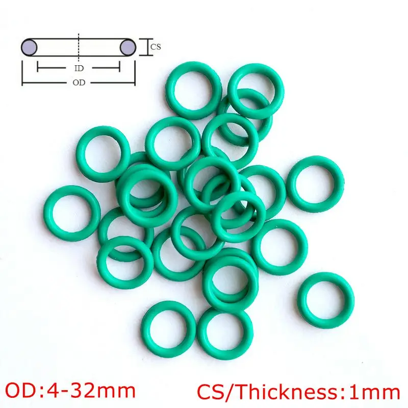 10 шт. зеленый фторкаучук FKM уплотнительное кольцо уплотнительная прокладка для масла CS 1 мм OD 4-32 мм