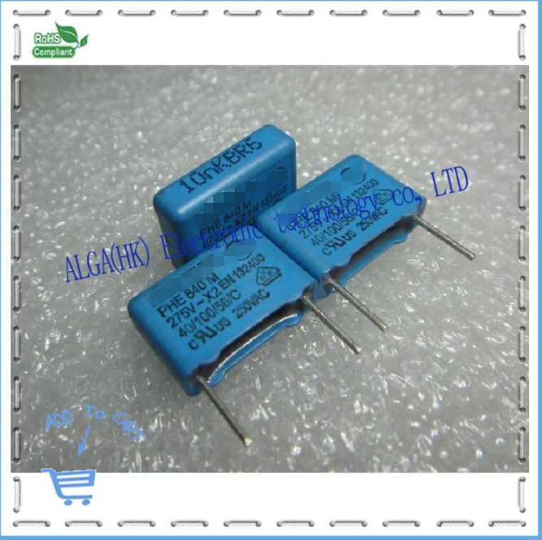 

PHE840 X2 safety film capacitor 0.01 uf and nf 103/275 vac P = 10 mm