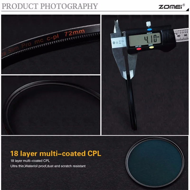 Zomei52/55/58/62/67/72/77/82 Ultra Slim HD MC CPL Циркулярный поляризационный фильтр для цифровой зеркальной камеры Canon Nikon sony Pentax линза для объектива однообъективной цифровой зеркальной фотокамеры DSLR