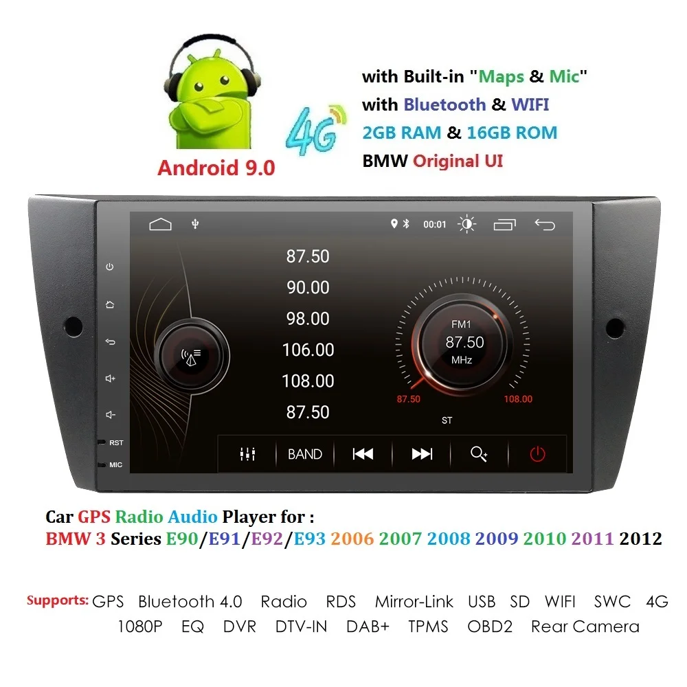 

Android 9 In Dash Car Stereo Radio DVD Multimedia Player for BMW E90 E91 E92 E93 with wifi BT GPS Navigation Head Unit