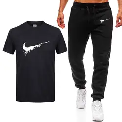 2019 новый бренд логотип сплошной цвет футболка костюм черный и белый 100% хлопок футболка и брюки летний скейтборд Мужская футболка костюм