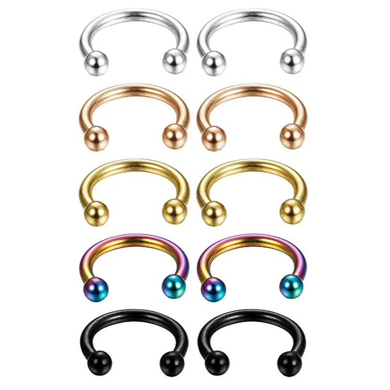 Utimtree Mixed Color Stainless Steel Horseshoe Nose Septum Rings Ear