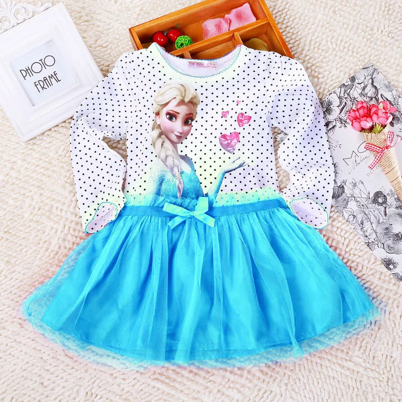 New Summer Snow Queen Elsa Kids Girls Clothing Long sleeve Cotton Dress font b baby b