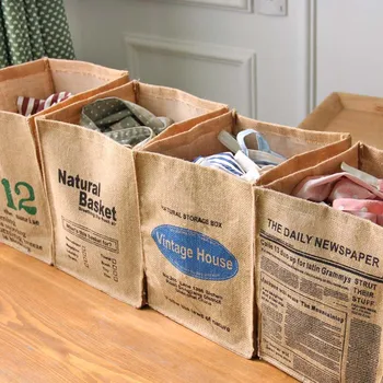 

Folding Linen Clothes Laundry Bag Jute Cotton Sundries Basket Folding Natural Fabric Home Storage Bins for Clothing Organizers
