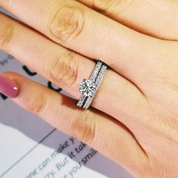 

2019 new luxury halo original 925 sterling silver wedding ring set for women lady anniversary gift jewelry drop shipping R5151