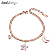 JeeMango Звезда Луна Шарм двухслойный женский браслет из нержавеющей стали цепочка-змейка на застежке Богемия Лето пляжные украшения B19019