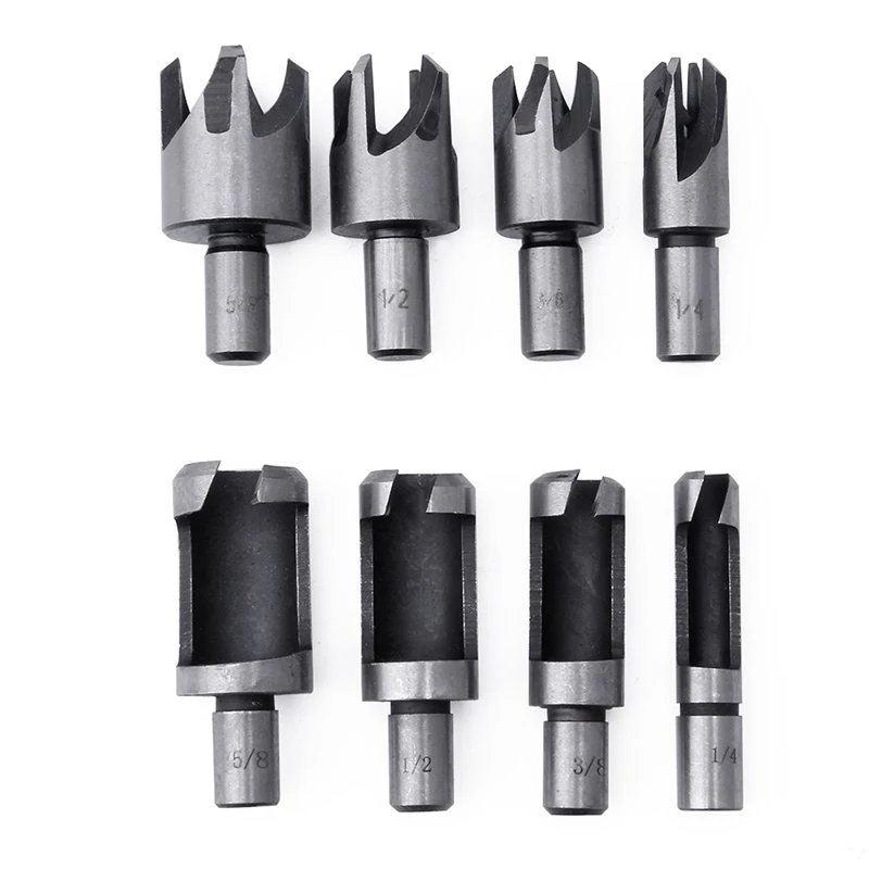 

8Pcs Carbon Steel Wood Plug Hole Cutter Drill Bit 10mm 5/8" 1/2" 3/8" 1/4" BSP Apr 09