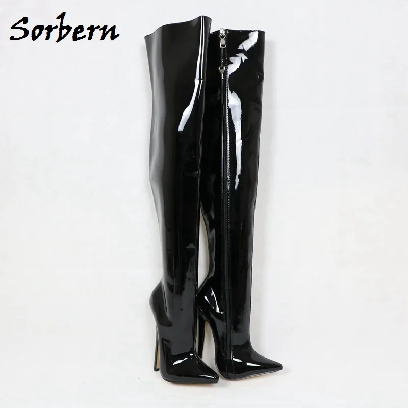 Sorbern/женские сапоги на молнии с замочком; женские Сапоги выше колена с острым носком и жестким голенищем; женские ботиночки на высоком каблуке 18 см; обувь на шпильке средней длины