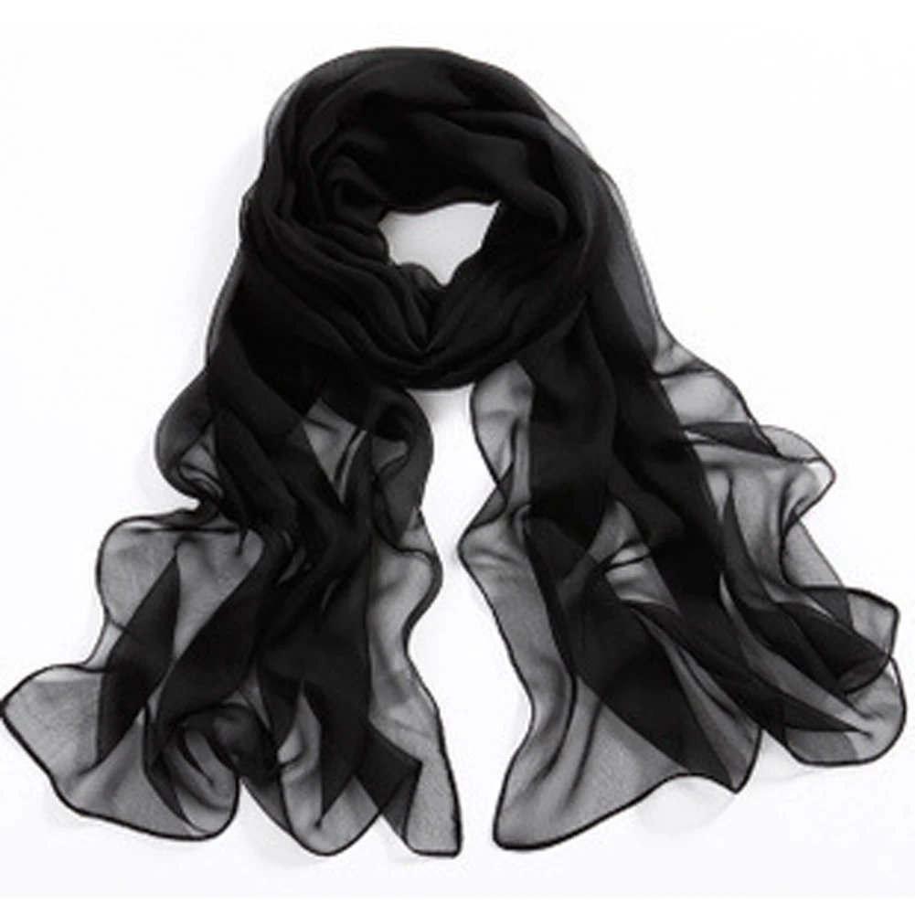 2016 solid color chiffon scarf black design long scarf cape sunscreen ...