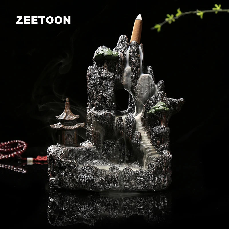 Ceramic Rockery Glaze Backflow Incense Burner Censer Cones Holder Stick Smoke