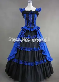 

Royal Blue and Black Elegant Gothic Victorian Dress Decoration Ball Gowns