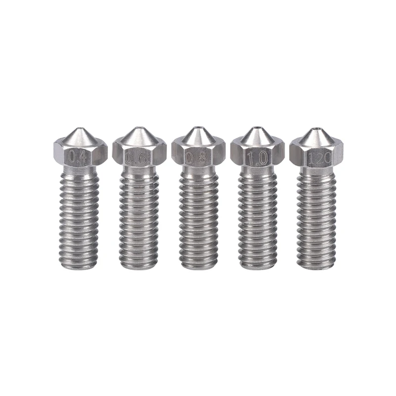 

10PCS 3D Printer Volcano Nozzle Lengthen Extruder Stainless Steel M6 Nozzle All Metal 0.4mm/0.6mm/0.8mm/1.0/1.2mm For 1.75/3.0mm