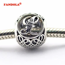 Ювелирные изделия из стерлингового серебра 925 пробы Подходит Пандора Подвески Браслеты Винтаж L с прозрачными кубические циркониевые бусины