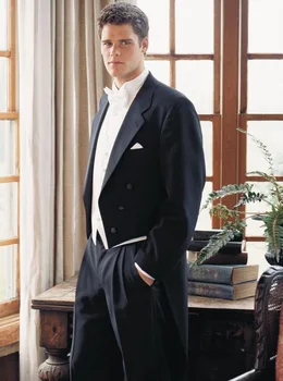 

2016 New Arrival Vintage Black Men Tailcoats Notched Lapel Wedding Suits For Men Trim Fit 3 Pieces Formal Groomsmen Wedding Suit