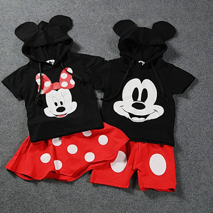 

Fashion Hoodie Mickey Shirt + Shorts Sets Girls and Baby Boy Summer Clothing Set Kids Clothes 2019