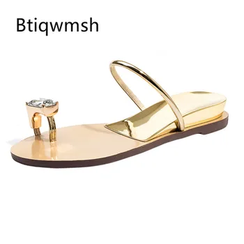 

2019 Rhinestone Beach Slippers Woman Flip Flops Crystal Diamond Low Heels Shoes Woman Gold Silver Sexy Sandals