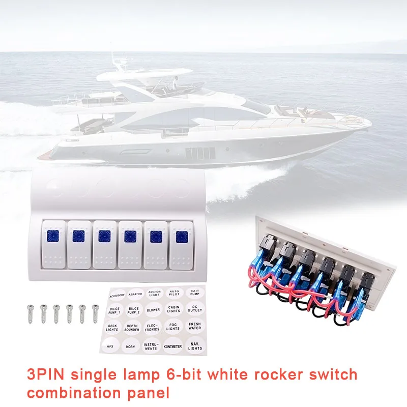 

3PIN Single Lamp 6-bit White Rocker Switch Combination Panel for Car Motocycle Ship DXY88
