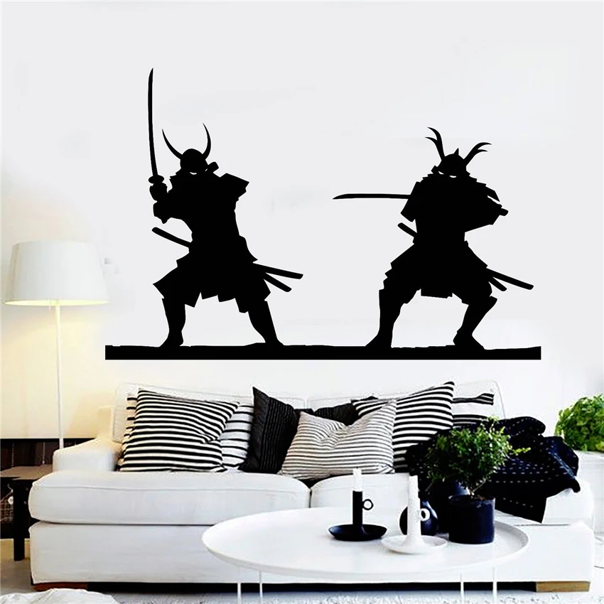 

Vinyl Wall Decal Samurai Fight Art Stickers Home Decor Removable Wall Decals Cartoon living room Wall Sticker D390