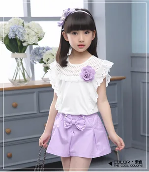 

Teenager Girls Pearl Lace Short Sleeve T-shirt +Pants 2020 Summer Children Clothing Sets Baby Girls Clothes 3-12 Years Old
