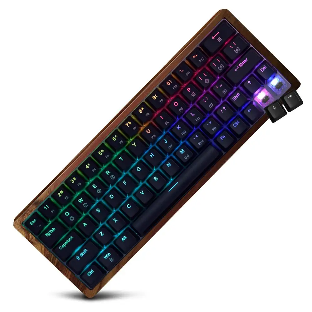 

Mini RGB Mechanical Gaming Keyboard [Cherry MX Silver Switch] USB C Wired 64 Key (NKRO) for Gamer/Typists (Wood Case/US Layout)