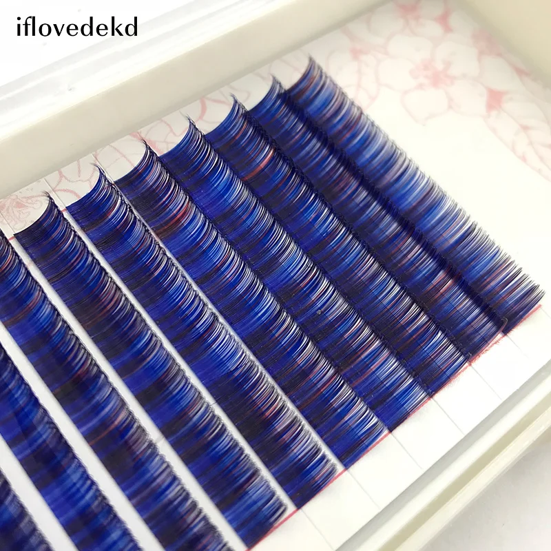 

iflovedekd Eyelashes Color Natural Fake Eyelash Extensions Permanent Blue Volume Lashes 12 Rows