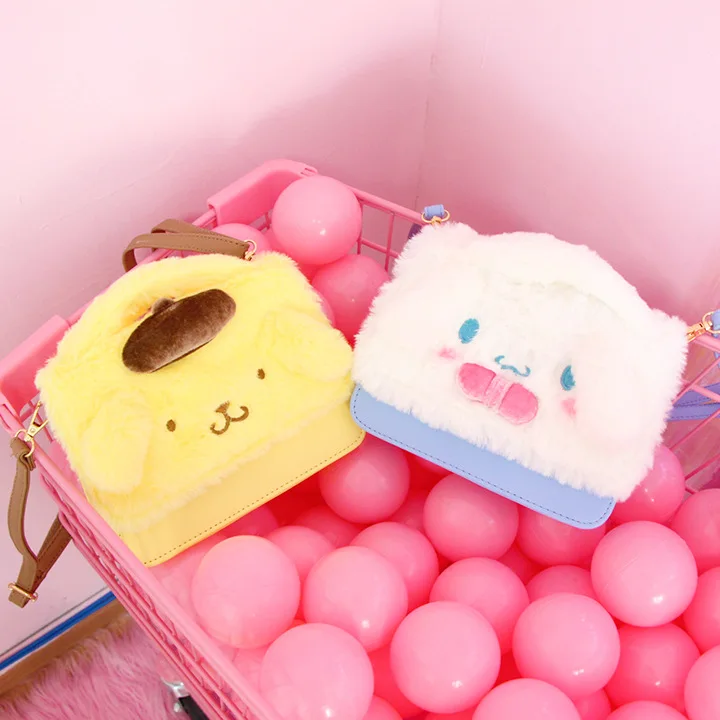 IVYYE 19cm Melody Cinnamoroll Fashion Anime Plush Shoulder Bags Soft Cartoon Tote Casual Fluffy Dolls Phone Bag Girls New