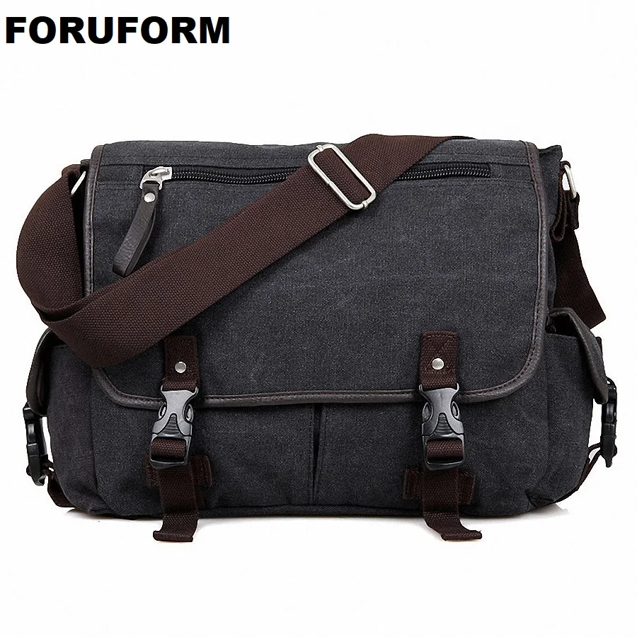 Canvas Leather 14/" Laptop Briefcase Men CrossBody Shoulder Messenger Bag Satchel