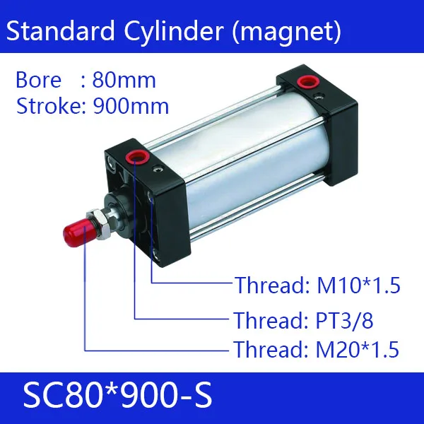SC80*900-S Free shipping Standard air cylinders valve 80mm bore 900mm stroke single rod double acting pneumatic cylinder
