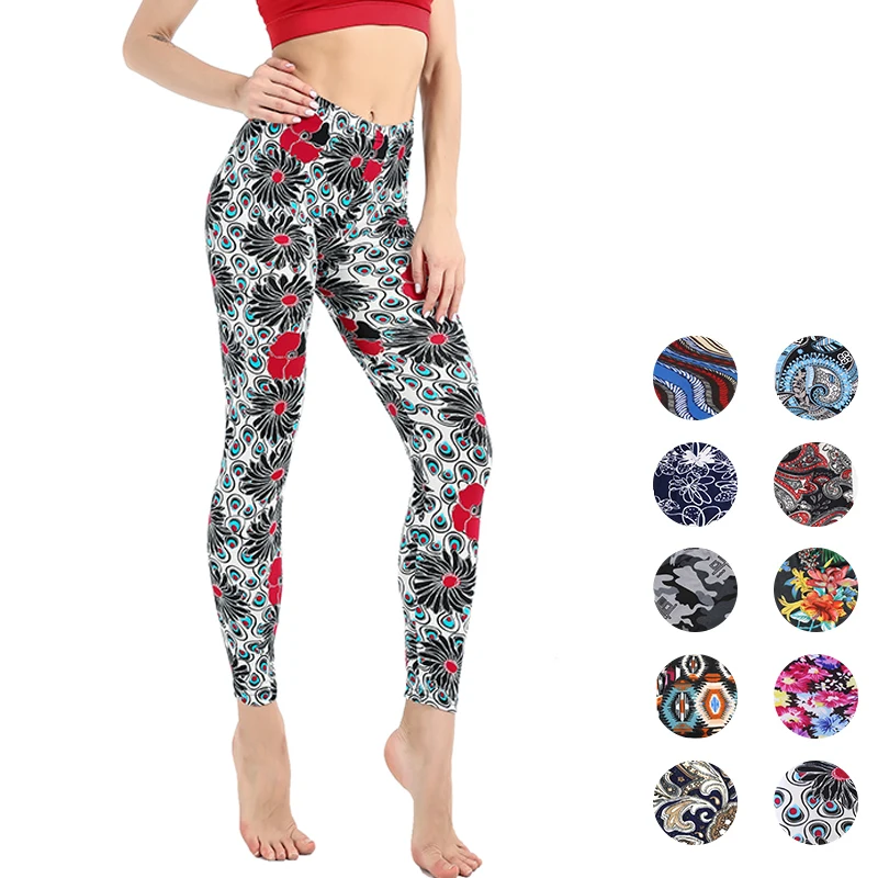 

Women's Print Fitness Leggings Polyester For Casual High Waist Elastic Sports Workout Leggins Sexy Pencil Pants Push up Trousers