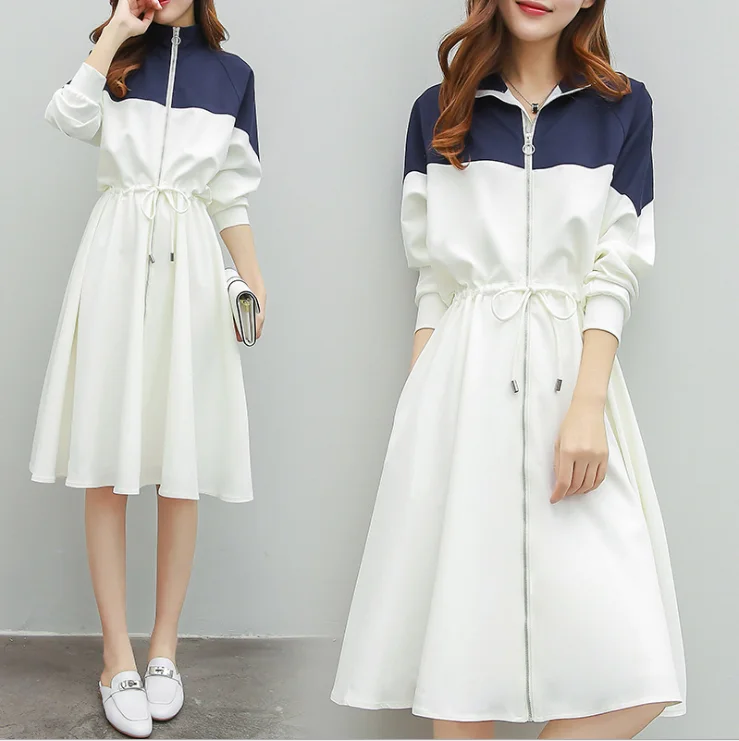 

Spring and summer new style French long splicing dress Loose large size slim sports and leisure dress