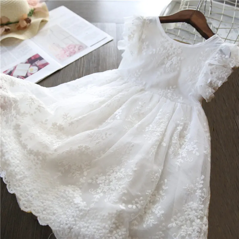 Летнее платье с цветочным узором для девочек от 3 до 8 лет Свадебная вечерняя одежда кружевное платье принцессы с вышивкой для девочек, фатиновые платья для девочек, одежда для девочек - Цвет: White