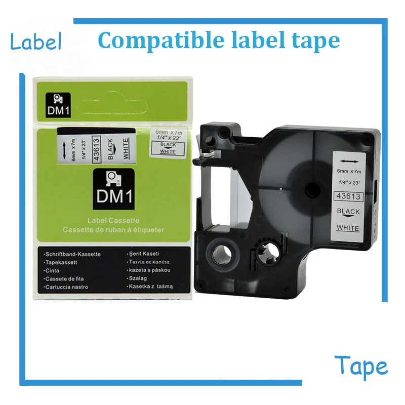 Dymo Стандартный D1 маркировки Клейкие ленты для LabelManager производители этикеток, черно-белой печати на белом Клейкие ленты, 1/" W X 23 l, 1 картридж(43613