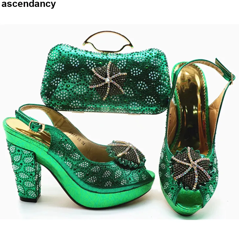 

New Arrival Italian Shoe and Bag Set for Party In Women Summer High Heeled Shoes for Women African Party Pumps Block Heel Shoes