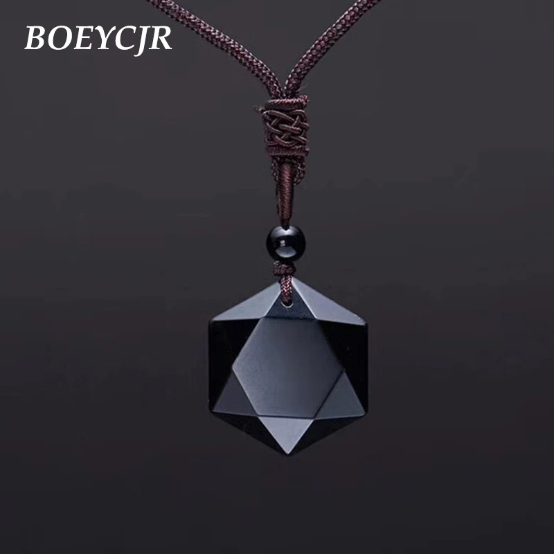 BOEYCJR энергетический черный обсидиан оникс ожерелье с гексаграммой лучших друзей