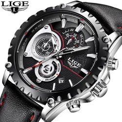 LIGE Элитный бренд часы Для мужчин Мода Спорт военные кожа кварцевые часы Reloj Hombre Бизнес Водонепроницаемый Relogio Masculino